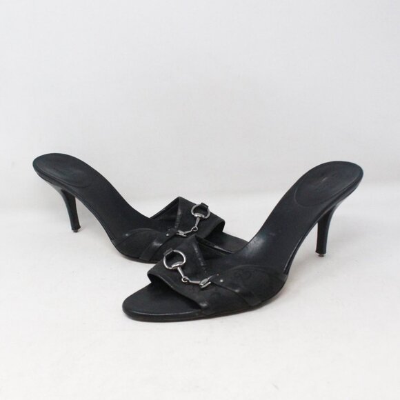Gucci #82LVPX Horsebit Canvas Heels Size 39 - Picture 1 of 8